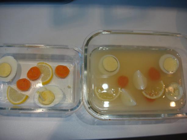 Bild tagen av författaren (Inlagd citron, ägg och morötter, översvämmade buljong) 