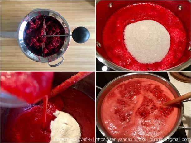Förfarande för framställning av en flytande sylt krusbärs och vinbär röd