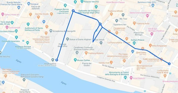 Det område i förbudet mot mellanmål på gatorna i Florens. Foto: skärmdump av maps.google.com