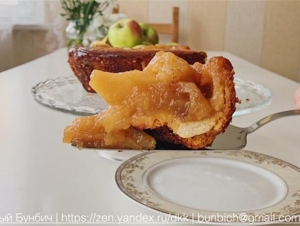 En bit av kakan från äpplen och bröd. Charlotte i Tyska